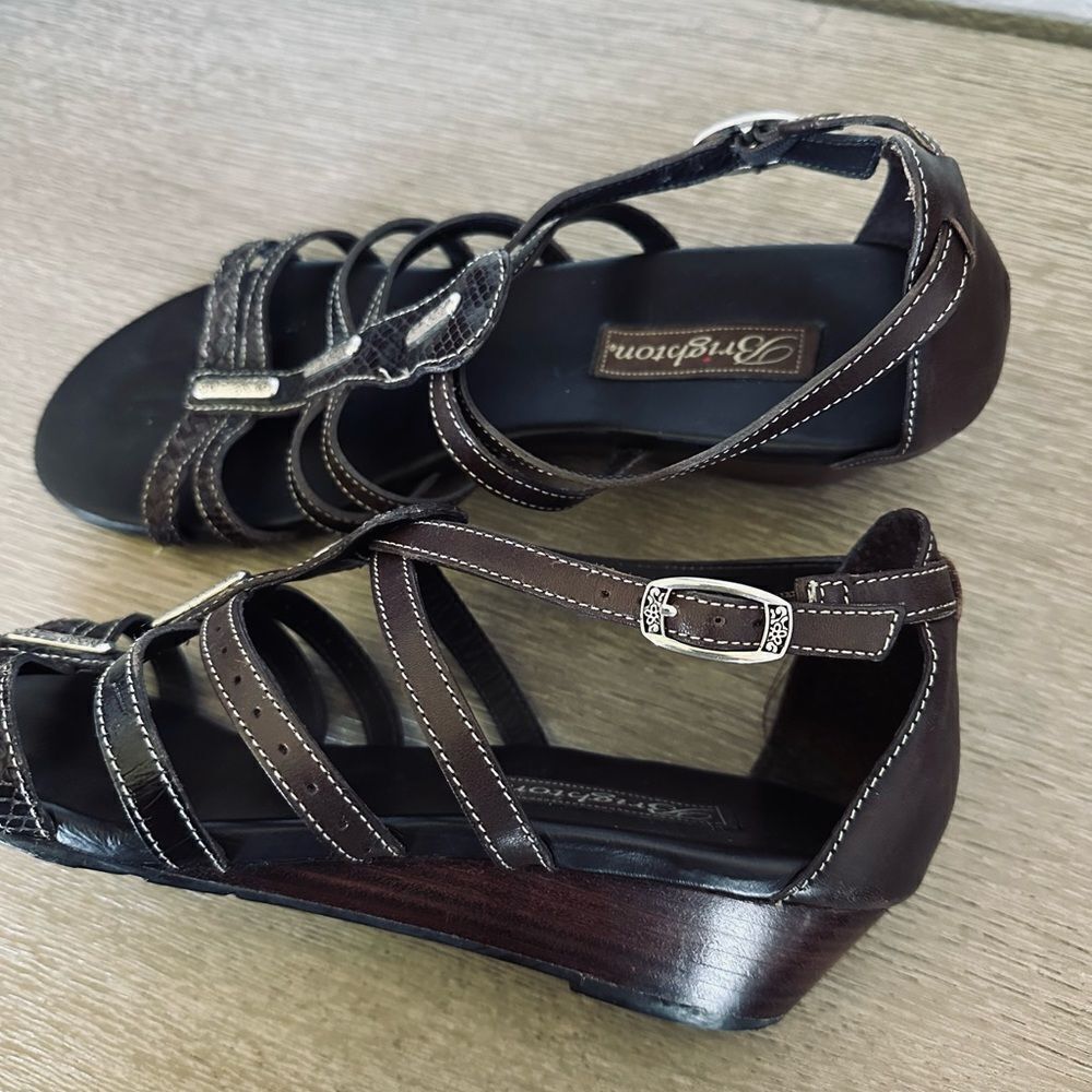 Brighton Brown Leather Silver Ladder Wedge Sandals 10 - Picture 4 of 10